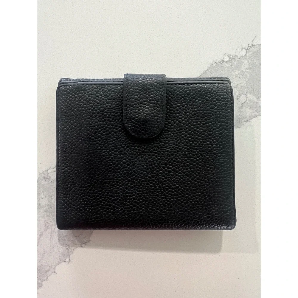 Chanel Black Caviar Leather Timeless CC Logo Bifold Wallet Made in France